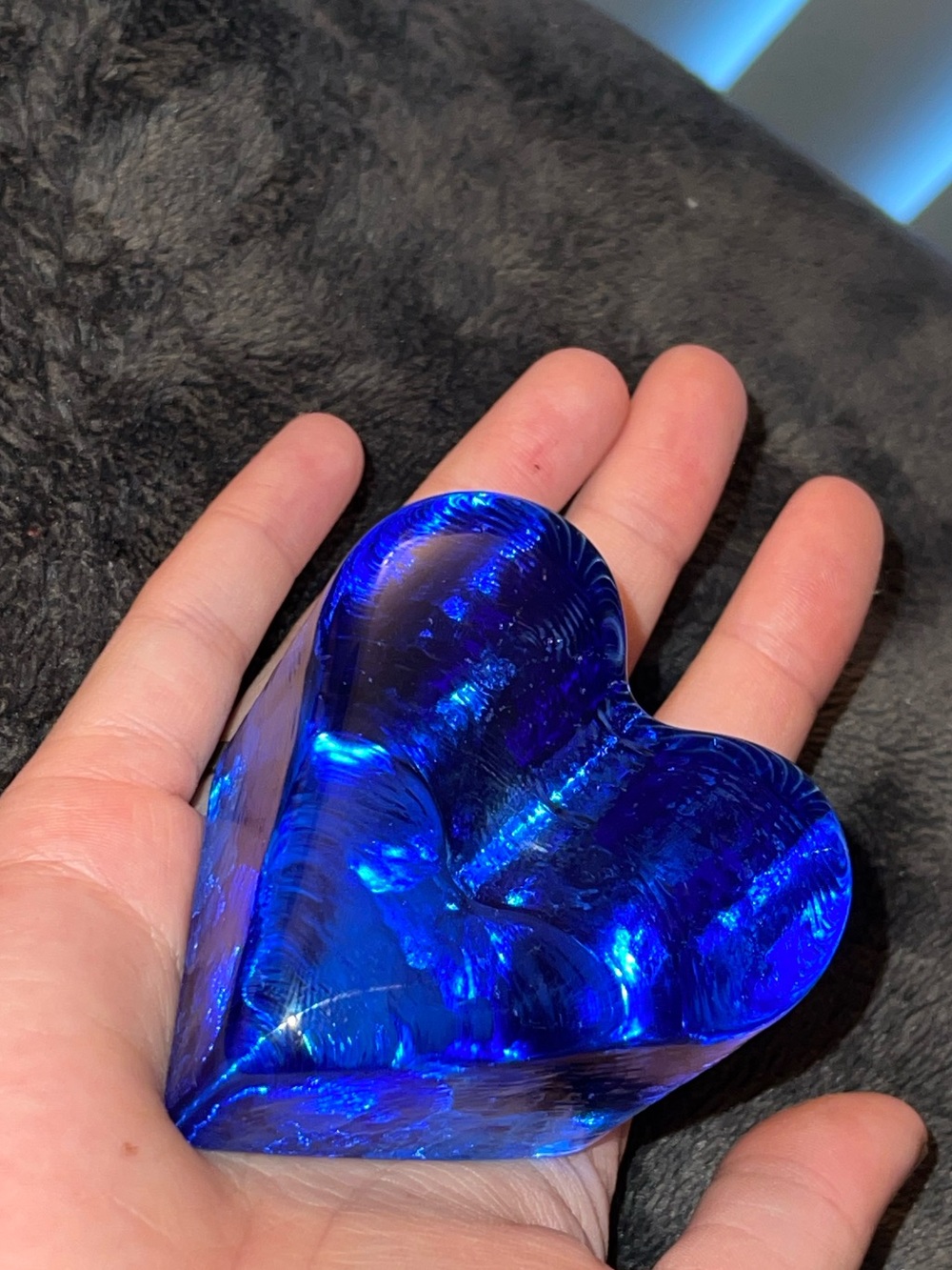 Fire & Light Blue Glass Heart Paperweight